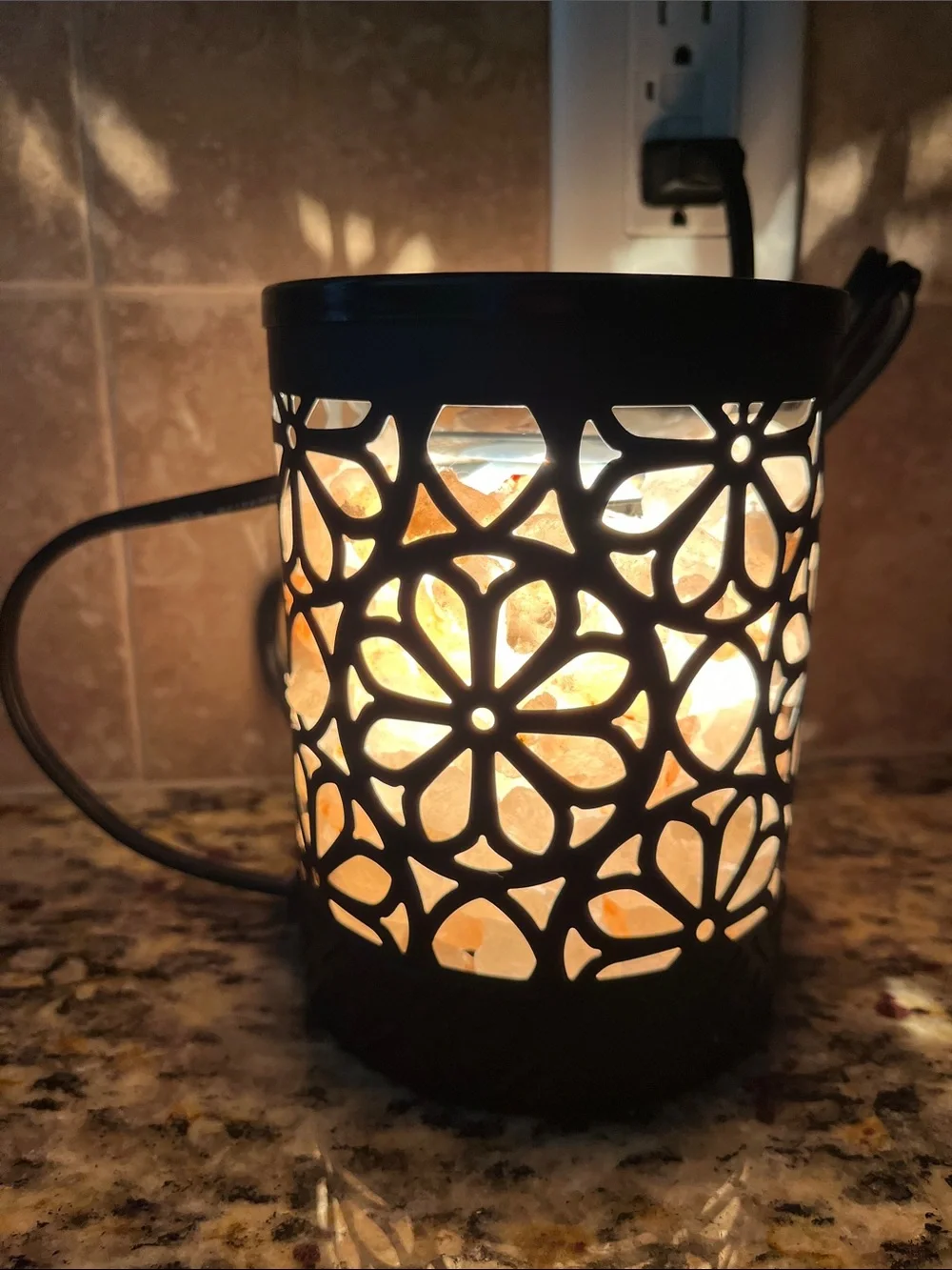 Himalayan Salt Lamp Electric Fragrance Warmer in Black Floral Cutout